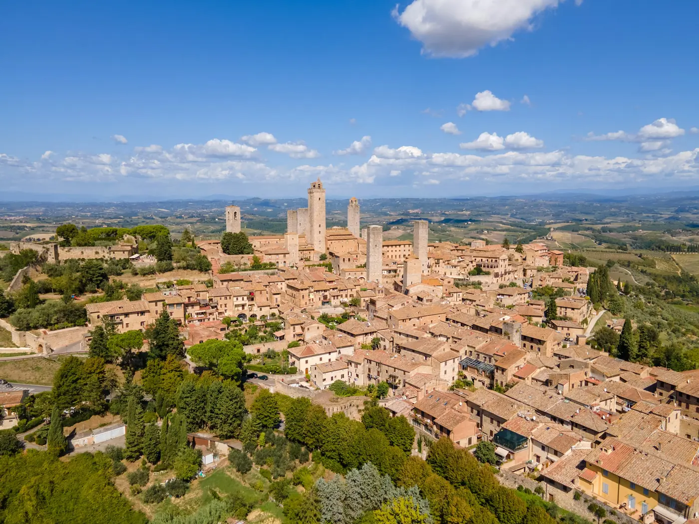 San Gimignano och dess medeltida torn från ovan